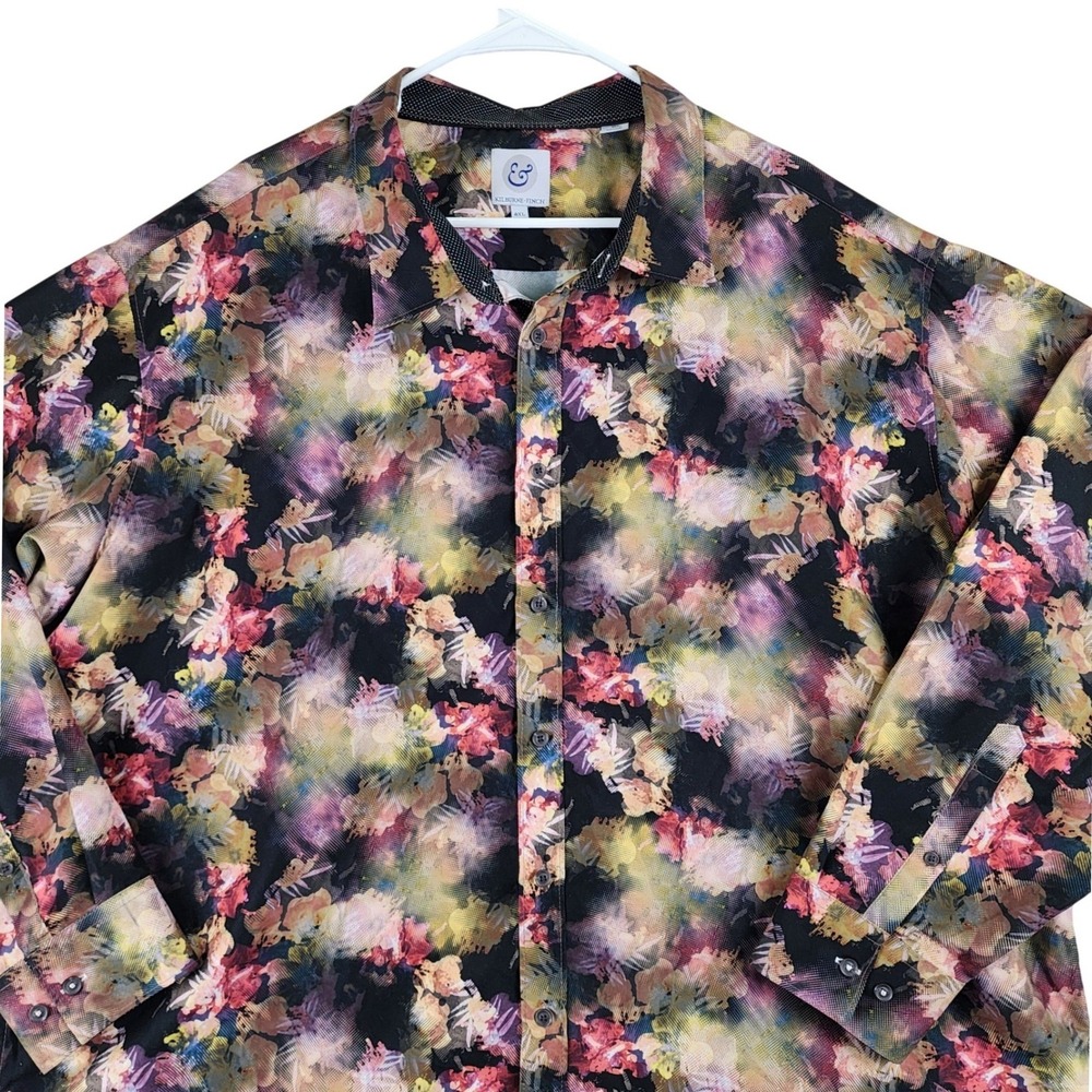 Kilburne & Finch Abstract‎ Floral Button Down Shirt Mens 4XL Multicolor Artistic